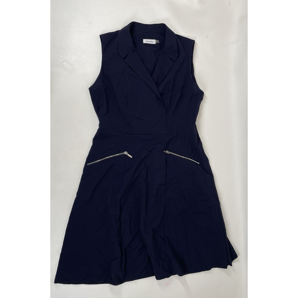 Calvin Klein Short A Line Lined Zipper Pockets Dress Womens Size 12 Blue
